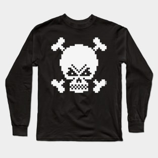 Skull And Crossbones (Pixel Art / Jolly Roger / White) Long Sleeve T-Shirt